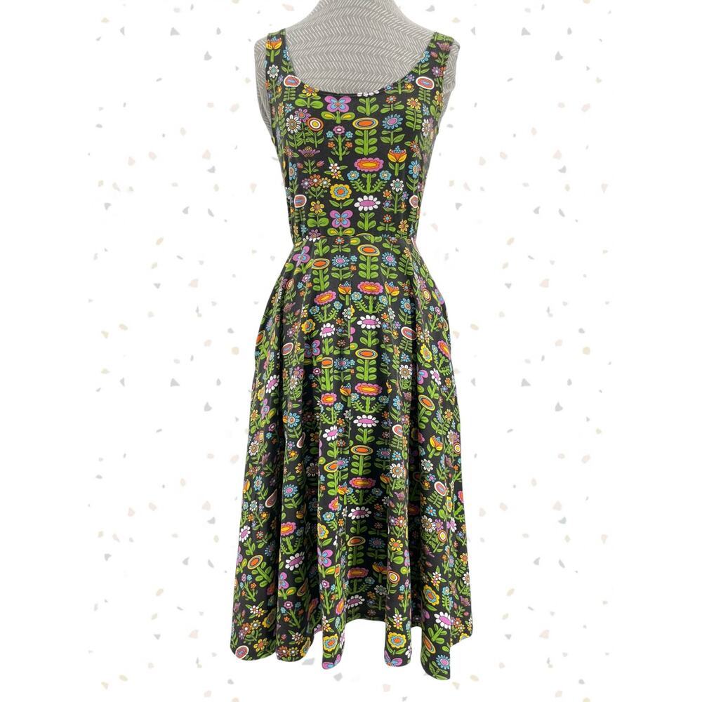 Nooworks Green Awesome Blossom Summer Tank Sun Dress Garden Floral Print Size M